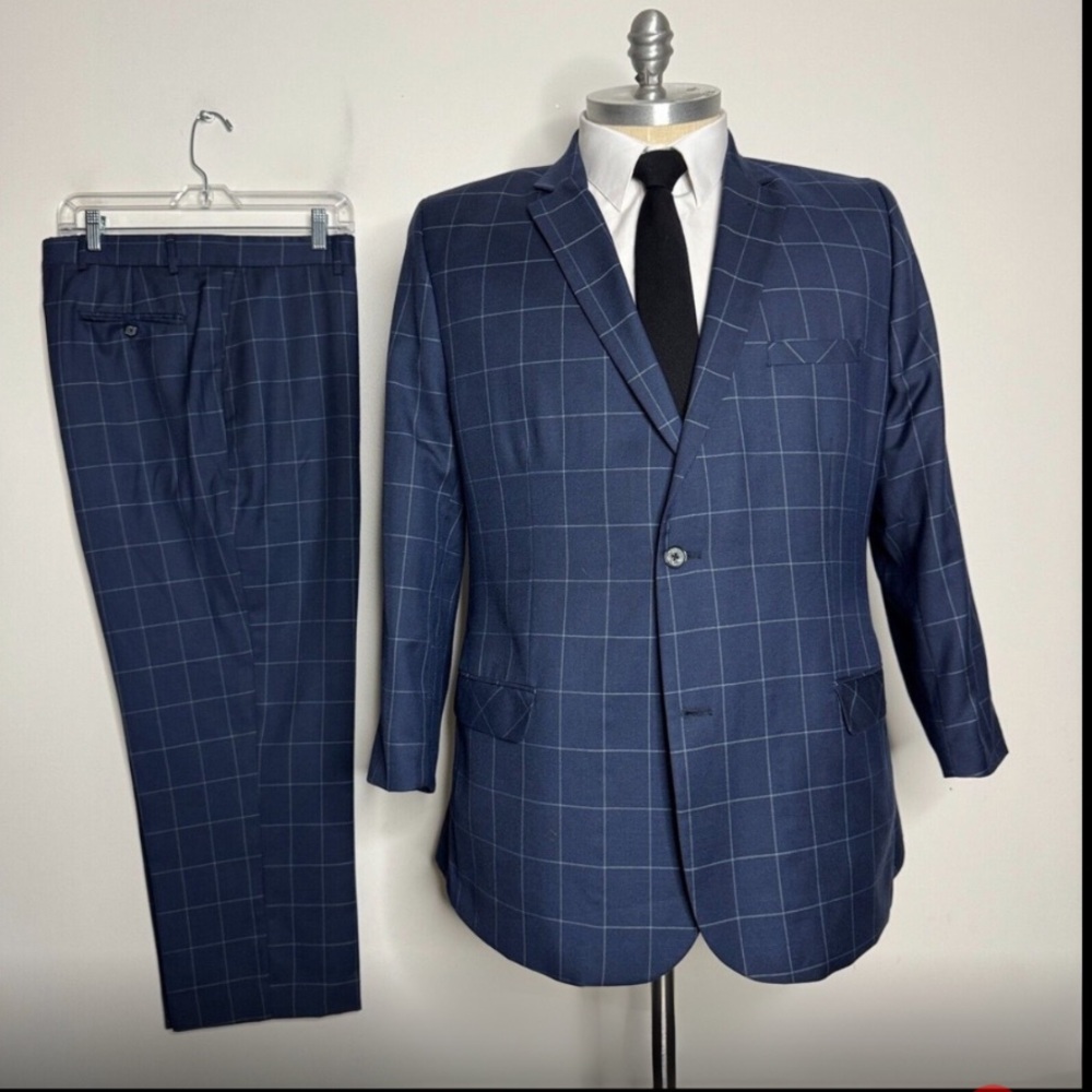 Valentino Navy Blue Checkered Suit
